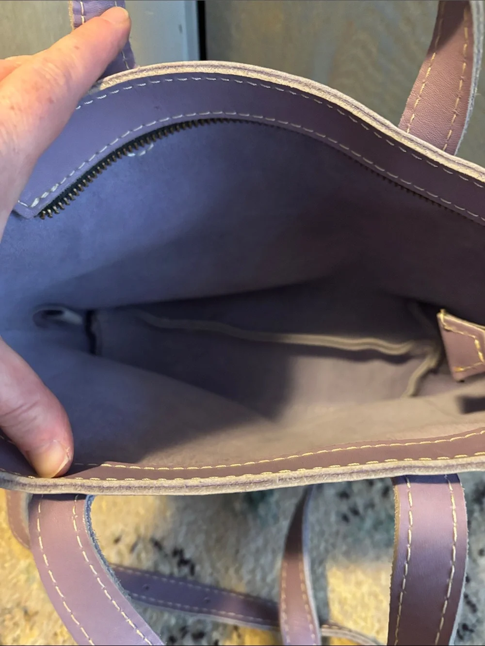 Portland Leather Mini Crossbody Tote Zip Lavender Purple Genuine Handbag Purse